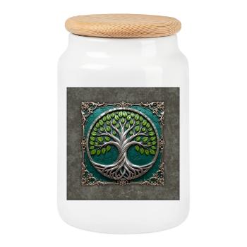 Arbre de Vie Circulaire d’Argent - Boîte à biscuits avec couvercle en bois - blanc - Devant