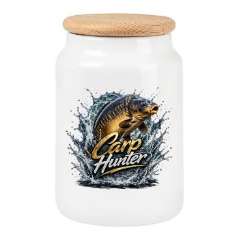 Carp Hunter Splash – Karpfenfischer-Shirt - Keksdose mit Holzdeckel - Weiß - Vorne