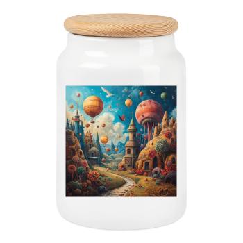 Paysage fantastique de ballons dans des tours colorées - Boîte à biscuits avec couvercle en bois - blanc - Devant