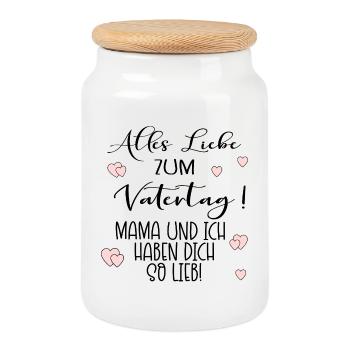 Vatertag - Mama Papa Kind - Keksdose mit Holzdeckel - Weiß - Vorne