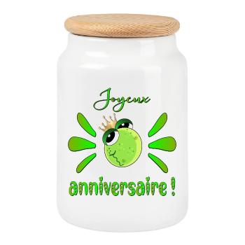 Joyeux anniversaire Grenouille - Boîte à biscuits avec couvercle en bois - blanc - Devant