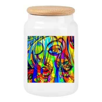 Motif de couleurs Face Abstrait - Boîte à biscuits avec couvercle en bois - blanc - Devant