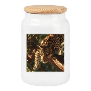 Léopard sur branche Puissant motif de grand félin - Boîte à biscuits avec couvercle en bois - blanc - Devant