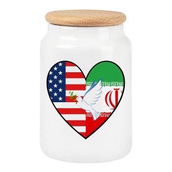 États-Unis, drapeaux Iran Paix, Colombe, Paix - Boîte à biscuits avec couvercle en bois - blanc - Devant