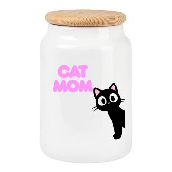 T-shirt Cat Mom pour vrais amoureux des chats Chat - Boîte à biscuits avec couvercle en bois - blanc - Devant
