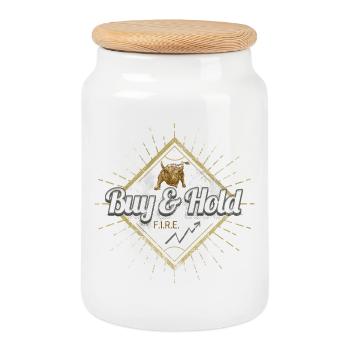Buy and Hold Design für Investor und Trader - Keksdose mit Holzdeckel - Weiß - Vorne
