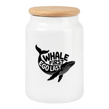 WHALE FIRST • EGO LAST #3 - Keksdose mit Holzdeckel - Weiß - Vorne