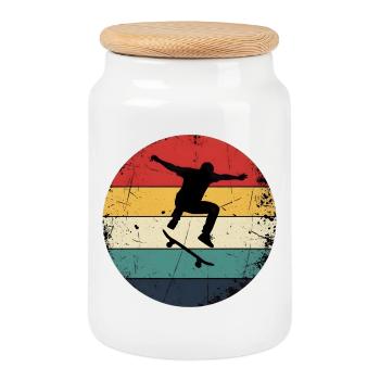 Vintage Skateboard - Retro Design Sunset Skater - Cookie Jar with Wooden Lid - white - Front