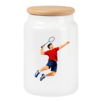 Badminton Smasher - Cookie Jar with Wooden Lid - white - Front