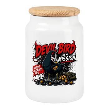 Oiseau du diable Pêche à la carpe Vol de boulon, design - Boîte à biscuits avec couvercle en bois - blanc - Devant