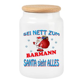 SANTA BARMANN - Keksdose mit Holzdeckel - Weiß - Vorne