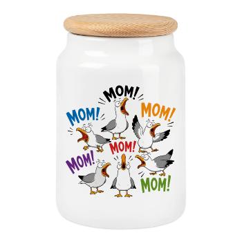 Maman ! Goélands Rigolos Style Streetwear - Boîte à biscuits avec couvercle en bois - blanc - Devant