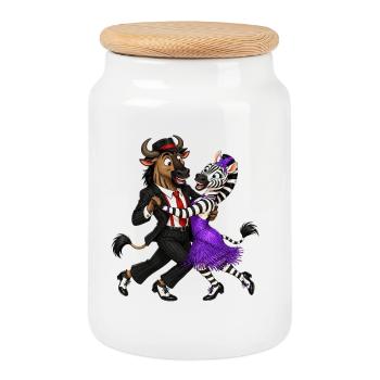 Gnu und Zebra im eleganten Swing Tanz - Keksdose mit Holzdeckel - Weiß - Vorne