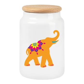 Yoga Elephant India Colorful Animal Love Namaste Decoration - Cookie Jar with Wooden Lid - white - Front
