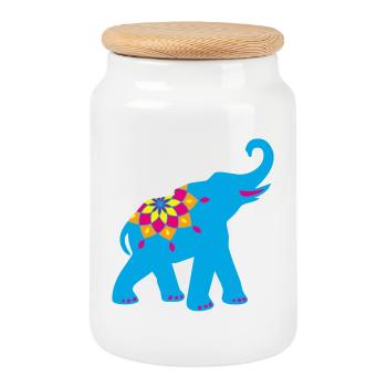 Elefant blau Yoga Namaste Stärke Deko indisch Fan - Keksdose mit Holzdeckel - Weiß - Vorne