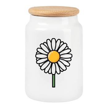 daisy - Cookie Jar with Wooden Lid - white - Front