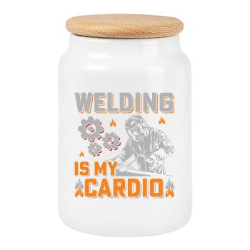 Schweißen ist mein Cardio Fitness Sport Schweißer - Keksdose mit Holzdeckel - Weiß - Vorne