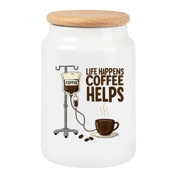 Life Happens Coffee Helps Morgenmuffel Kaffee - Cookie Jar with Wooden Lid - white - Front
