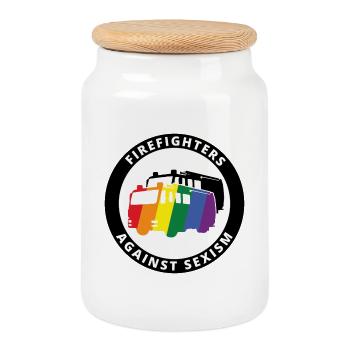 Firefighters Against Sexism & Homophobia Symbol - Keksdose mit Holzdeckel - Weiß - Vorne