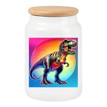 dinosaur - Cookie Jar with Wooden Lid - white - Front