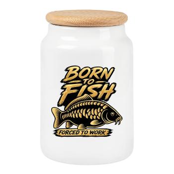 Geboren von Fischen, die gezwungen wurden, Karpfendesign zu arbeiten - Keksdose mit Holzdeckel - Weiß - Vorne