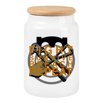 Fight Survival Break Repeat - Cookie Jar with Wooden Lid - white - Front