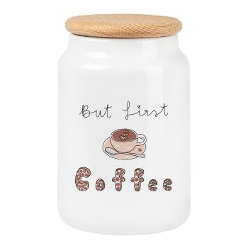 But First coffee - Cookie Jar with Wooden Lid - white - Front