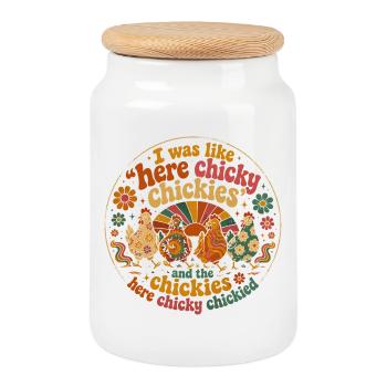 Hennenhumor Retro Groovy Farmer Geschenk - Keksdose mit Holzdeckel - Weiß - Vorne