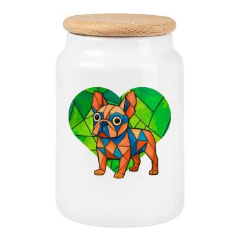French Bulldog Soccer Pro Retro Goal Striker Art - Cookie Jar with Wooden Lid - white - Front