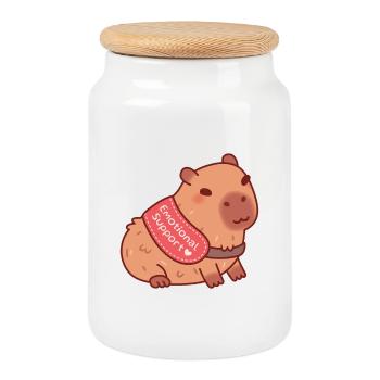 Cute Capybara Here For Emotional Support - Cookie Jar with Wooden Lid - white - Front