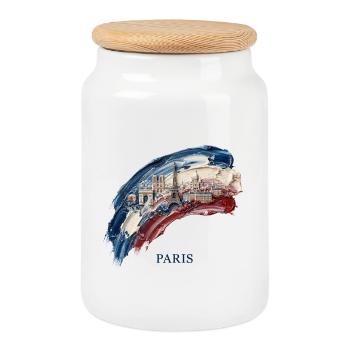 Drapeau du paysage urbain à la pince de Paris - Boîte à biscuits avec couvercle en bois - blanc - Devant