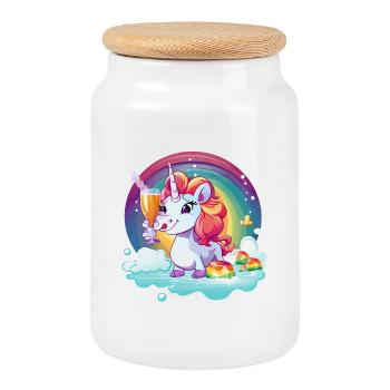 Rainbow Unicorn Celebration Glow - Cookie Jar with Wooden Lid - white - Front