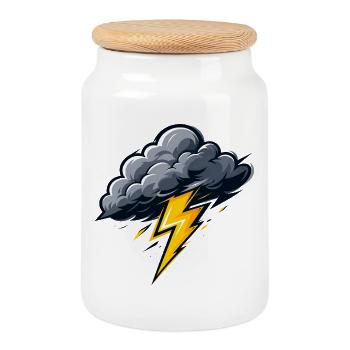 Cloud Lightning Thunderstorm Storm Weather Motif - Cookie Jar with Wooden Lid - white - Front