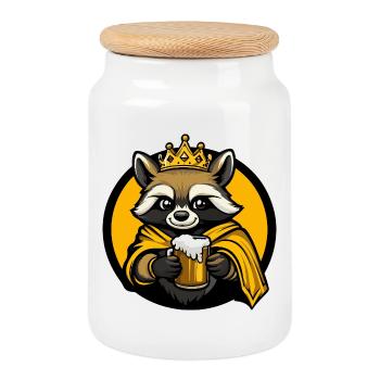 Waschbär Bier Lustig - Keksdose mit Holzdeckel - Weiß - Vorne