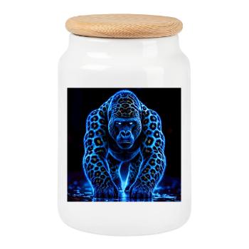 Gorille empereur néon avec motif léopard - Boîte à biscuits avec couvercle en bois - blanc - Devant
