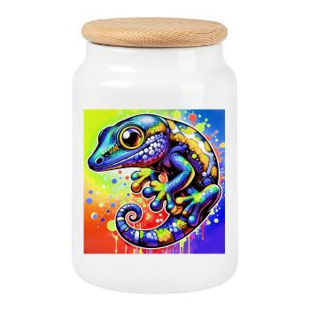 Gecko - Keksdose mit Holzdeckel - Weiß - Vorne