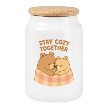 Cute Bears: Stay Cozy Together – Cuddle Time - Cookie Jar with Wooden Lid - white - Front