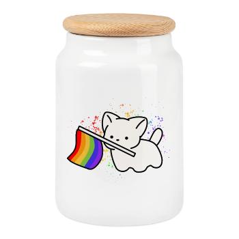 Cute Pride Dog Rainbow Flag Design - Cookie Jar with Wooden Lid - white - Front
