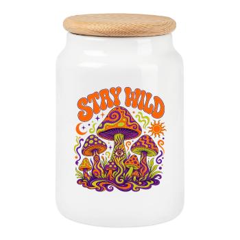 Psychédélie Stay Wild Mushroom - Boîte à biscuits avec couvercle en bois - blanc - Devant