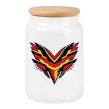 V-Pixelsturm Kontrast-Logo - Keksdose mit Holzdeckel - Weiß - Vorne