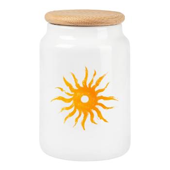 soleil, logo soleil, symbole soleil - Boîte à biscuits avec couvercle en bois - blanc - Devant