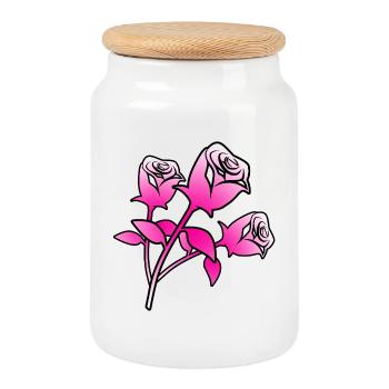 Roses - Boîte à biscuits avec couvercle en bois - blanc - Devant