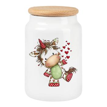 Licorne Cœur Mignon : Design de bande dessinée ludique - Boîte à biscuits avec couvercle en bois - blanc - Devant