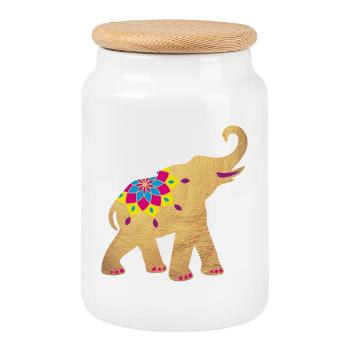 Elefant Gold Yoga Indien Tierliebe Zootier Namaste - Keksdose mit Holzdeckel - Weiß - Vorne