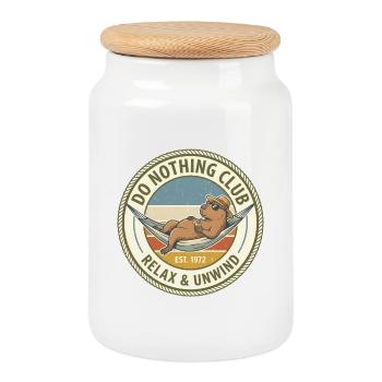 Do Nothing Club Relax Badge - Cookie Jar with Wooden Lid - white - Front
