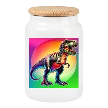 dinosaur - Cookie Jar with Wooden Lid - white - Front