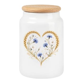 Wheat Heart Cornflower Morning Glory Flowers Nature Motif - Cookie Jar with Wooden Lid - white - Front