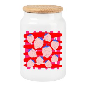 Fraises - Boîte à biscuits avec couvercle en bois - blanc - Devant