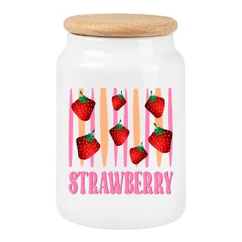 Strawberry - Cookie Jar with Wooden Lid - white - Front