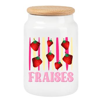 Fraises - Boîte à biscuits avec couvercle en bois - blanc - Devant
